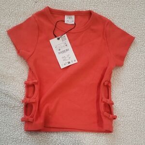 Zara Orange Short Sleeve Tee with Side Cutouts